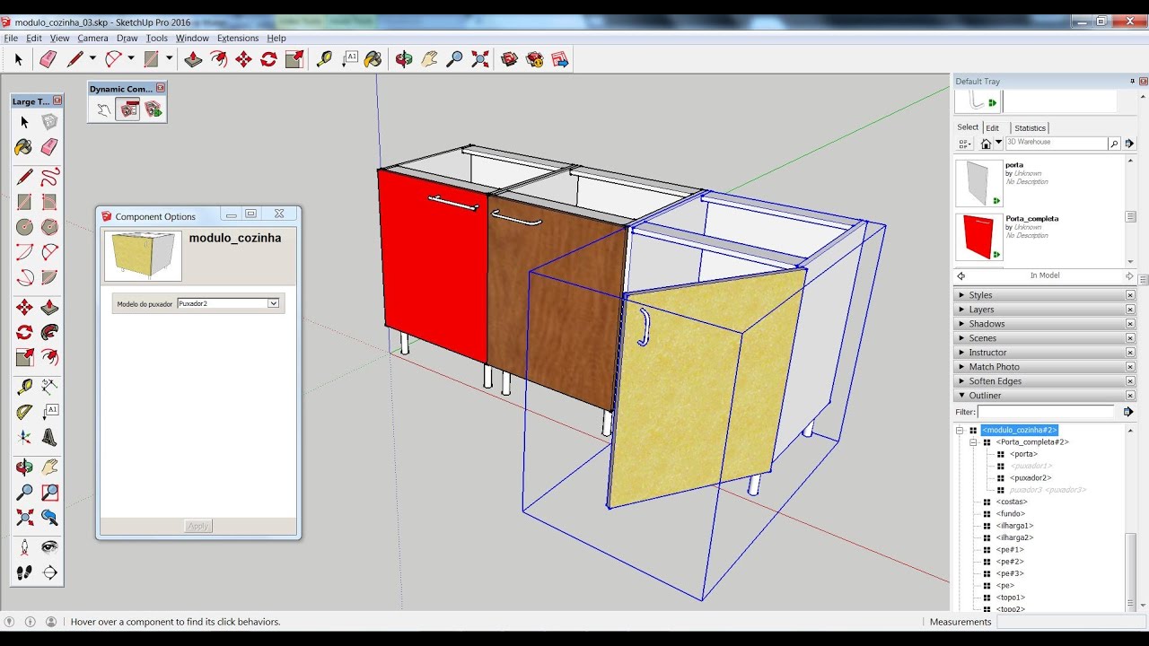 Crie componentes dinâmicos para escolher componentes entre várias opções no SketchUp