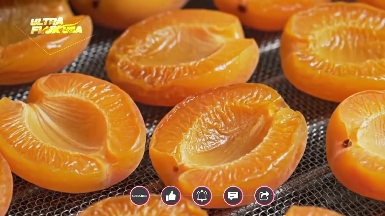 Inside apricot factory. From fresh to golden dried fruit . Inside a modern drying plant #machine
