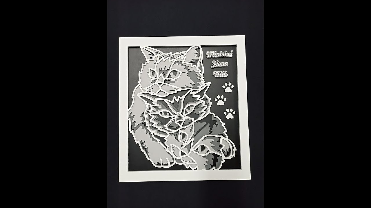 Proceso Realizando cuadro de gatos multicapa. Corte con laser de diodo