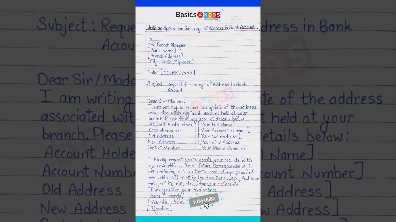 Write An Application for Change of Address in Bank Account | Request for updating address in Bank