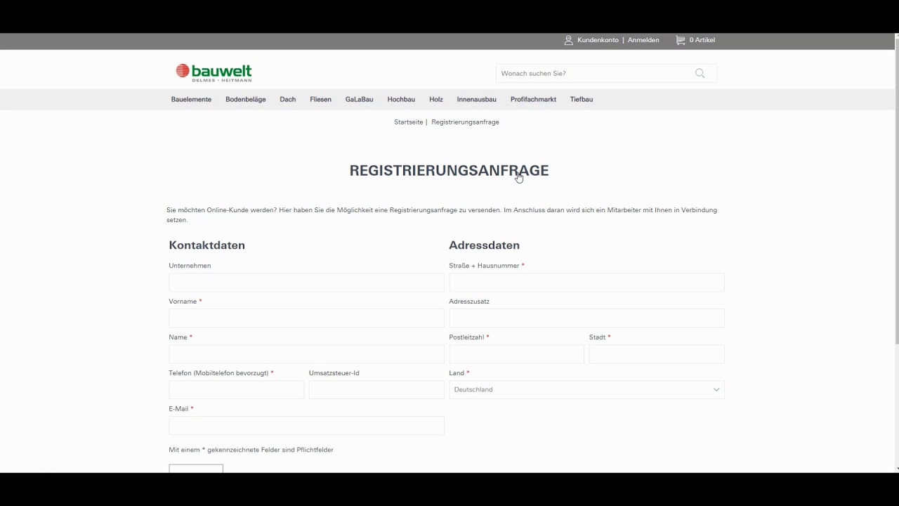 bauwelt: Online Shop Registrierung - so geht es!