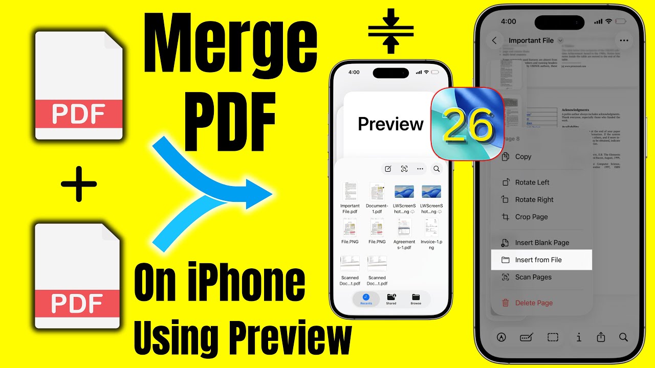 iOS 26: How to Merge PDFs on iPhone Using Preview App | Combine Multiple PDFs Into One iPhone 17, 16
