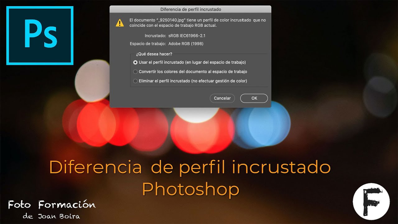 Diferencia de perfil incrustado, en Photoshop