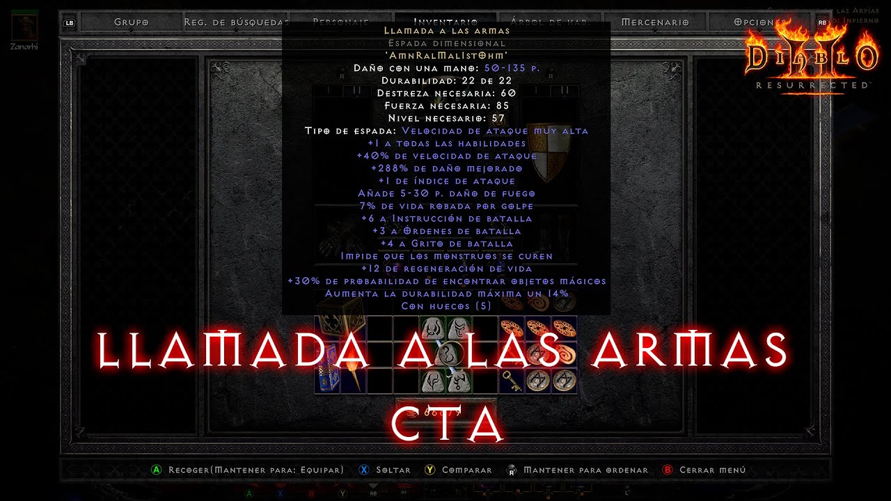 Palabra Rúnica Llamada a las Armas - CTA (Call to Arms) |Diablo 2 Resurrected
