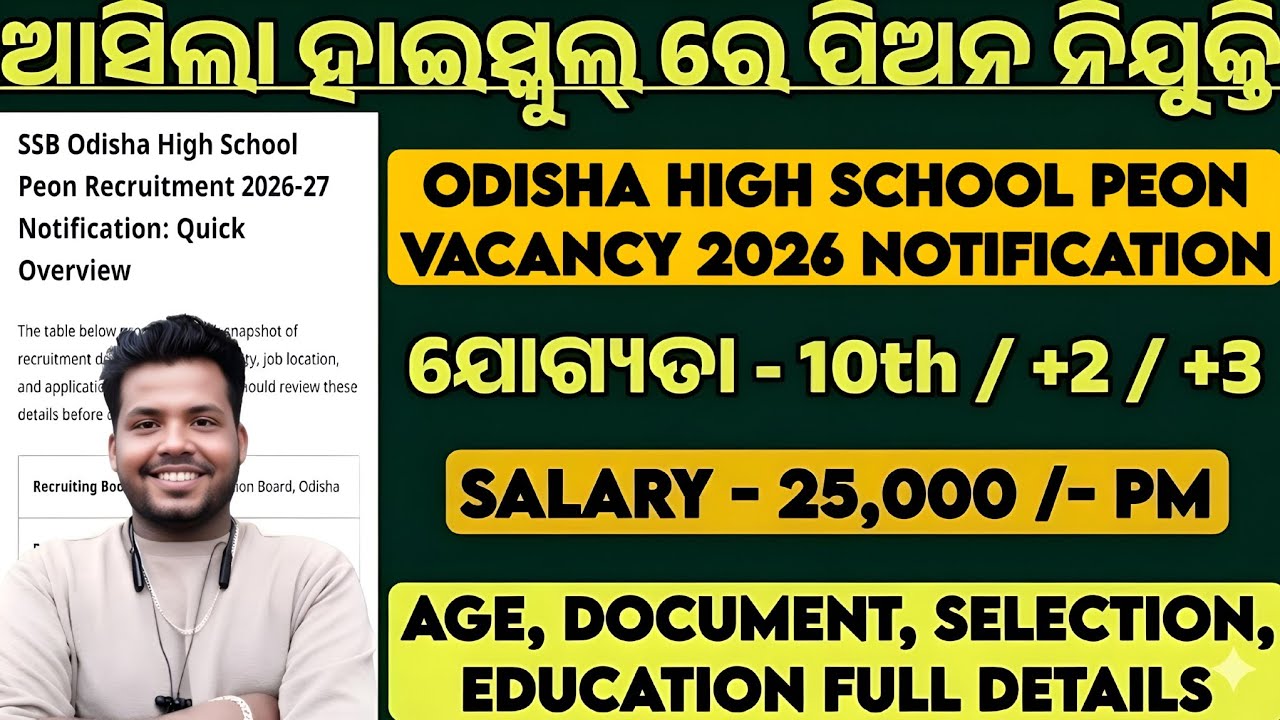 Odisha High School Peon Recruitment 2026 ! Odisha High School Peon Vacancy 2026 ! Govt Job Vacancy !