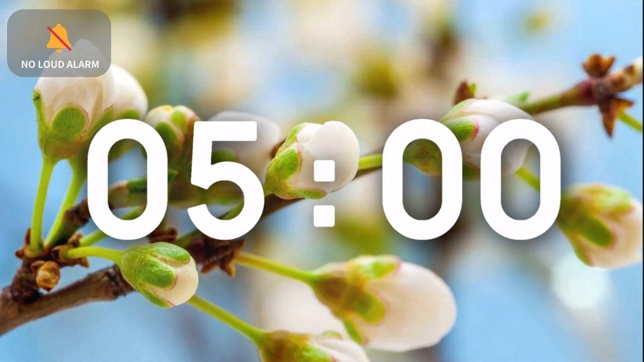 5 Minute Spring Classroom Timer with Music | No Loud Alarm 🌸