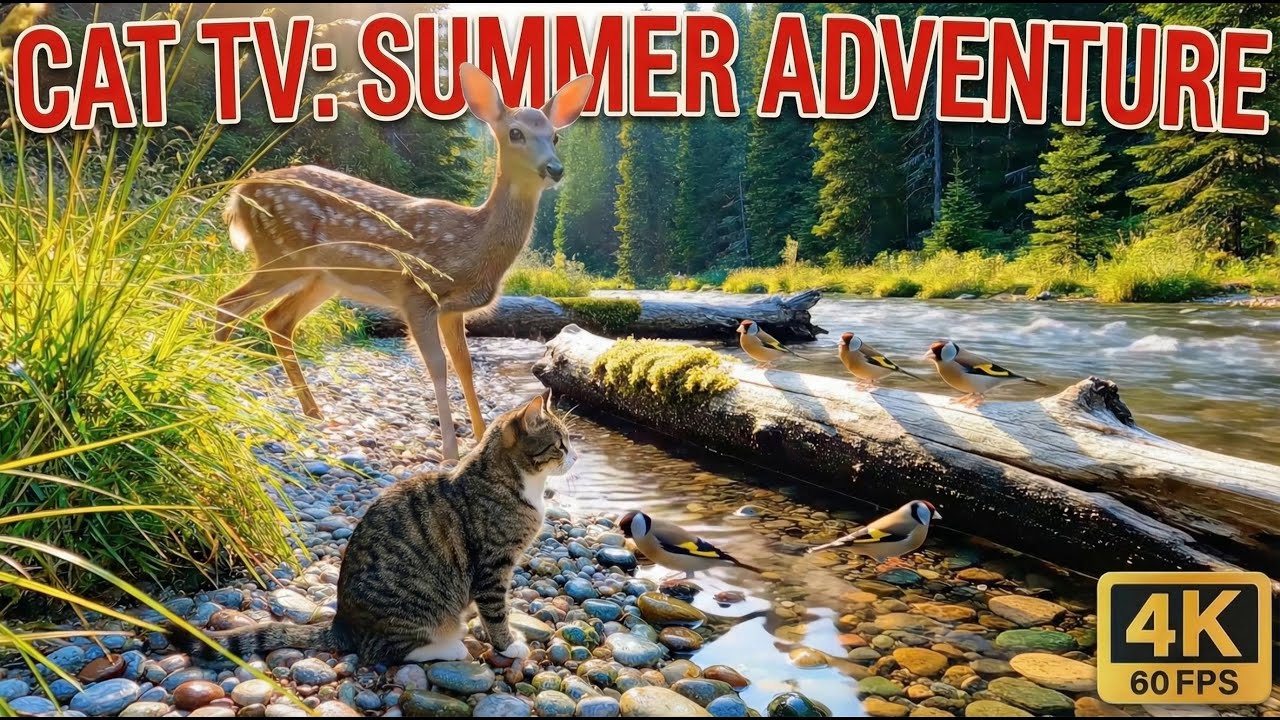 Cat TV for Cats to Watch 🦌 Baby Deer & Goldfinches by the River - 8 Hours