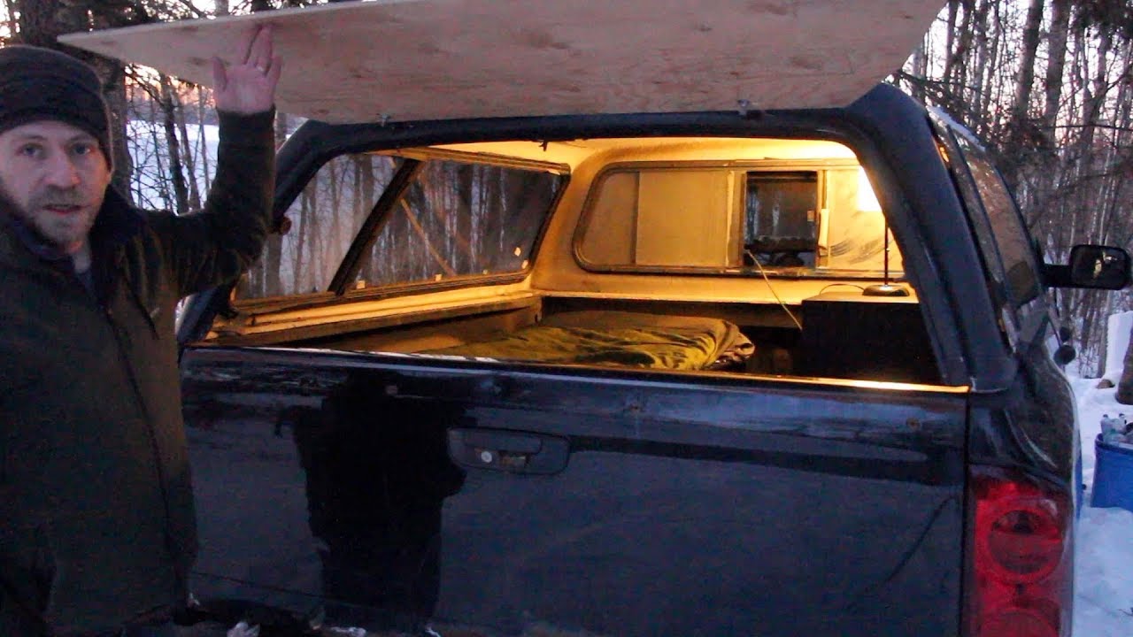 Winter Camping In Forest - DIY Truck Bed Camper