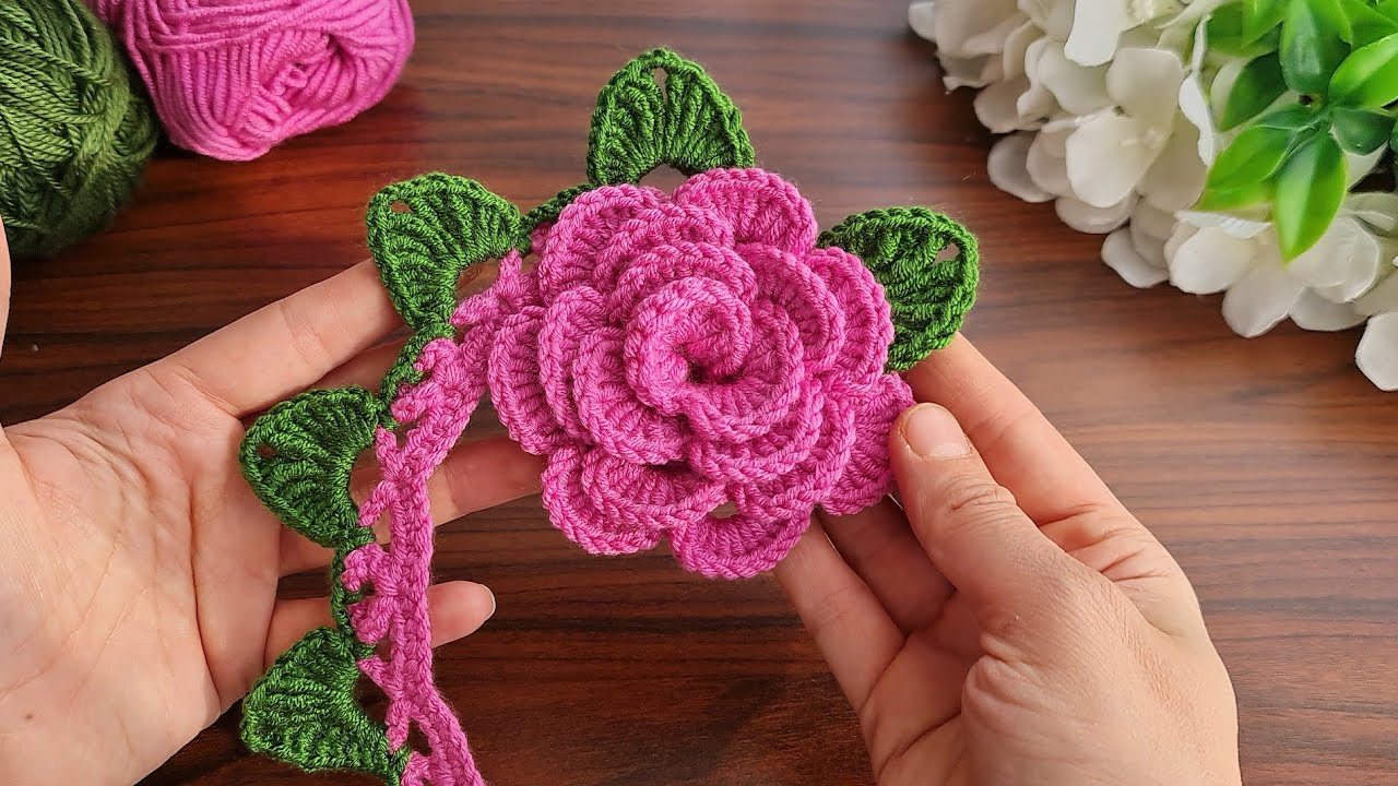 3D⚡💯Wow Amazing💯👌🌷 Very easy crochet rose flower making for beginners🌷🌷🌷