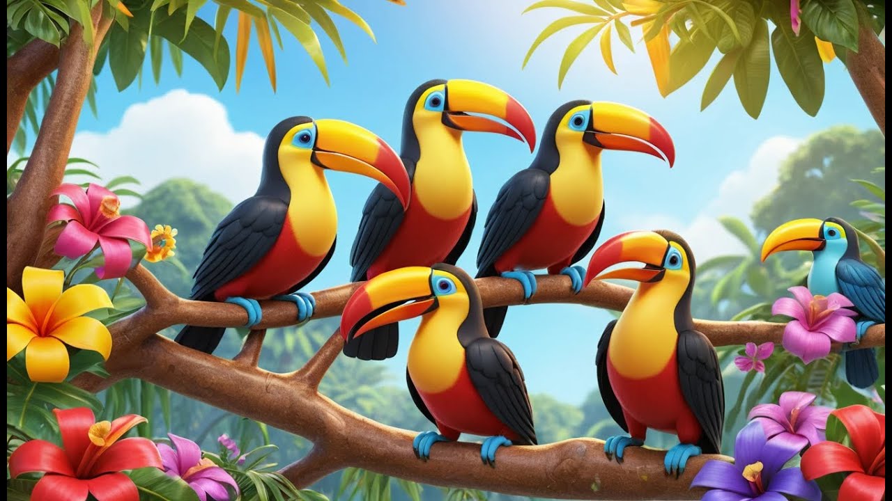 Vijf Kleine Toekans Schreeuwen in de Jungle | Grappig Dierenliedje & Tellen