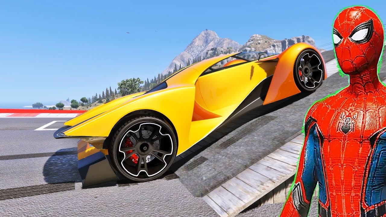 Desafio de SUPER CARROS com HOMEM ARANHA e HERÓIS na rampa - IR GAMES