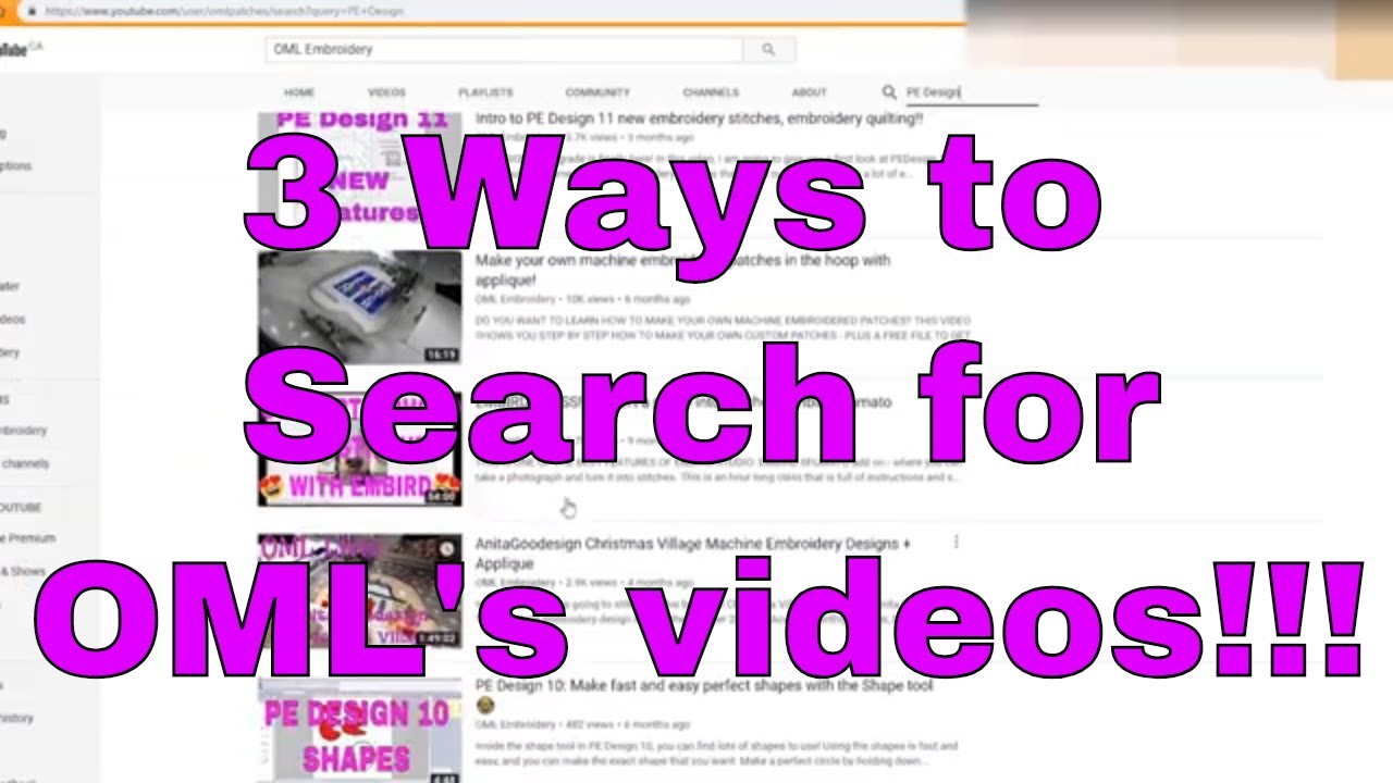 Learn how to search and find OML Embroidery's machine embroidery videos
