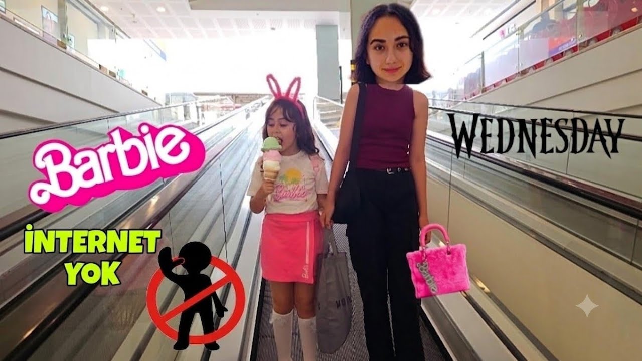 TÜM GÜN PEMBE ve SİYAH BARBİE ESMA ve WEDNESDAY İNTERNETSİZ 24 SAAT GEÇİRDİ !