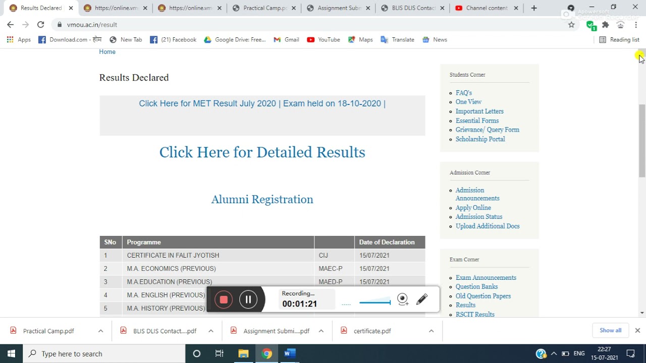 vmou exam result dec 2020 declared