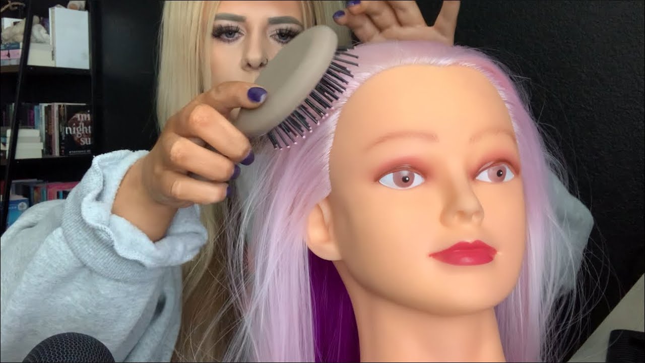 ASMR manikin hair play, scalp scratching, tweezer search 💜