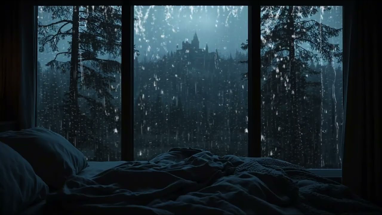 Dark Bedroom Sleep With Gentle Rain Sounds | Cozy Heavy Rain Night Ambience 🌧️🛏️