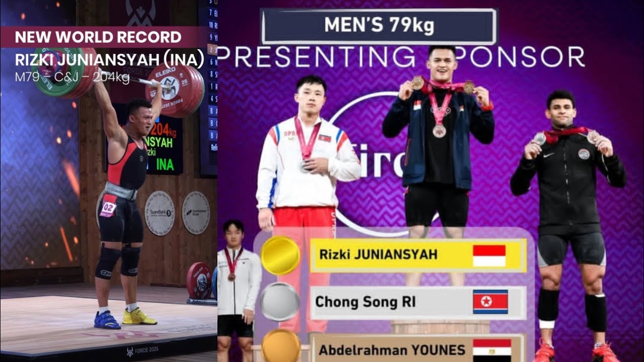 HIGHLIGHT - RIZKI JUNIANSYAH 🇮🇩 PECAHKAN REKOR DUNIA CLEAN & JERK 204 KG - DI KELAS 79 KG PUTRA.