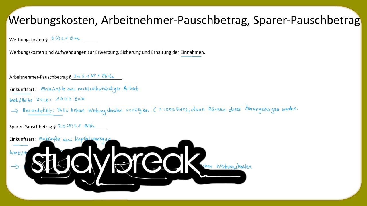 Werbungskosten, Arbeitnehmer-Pauschbetrag, Sparer-Pauschbetrag | Unternehmensbesteuerung