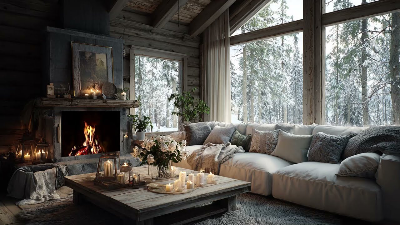 Snow Falling Piano Music With Fire Crackles For Warm Cozy Winter Sleep