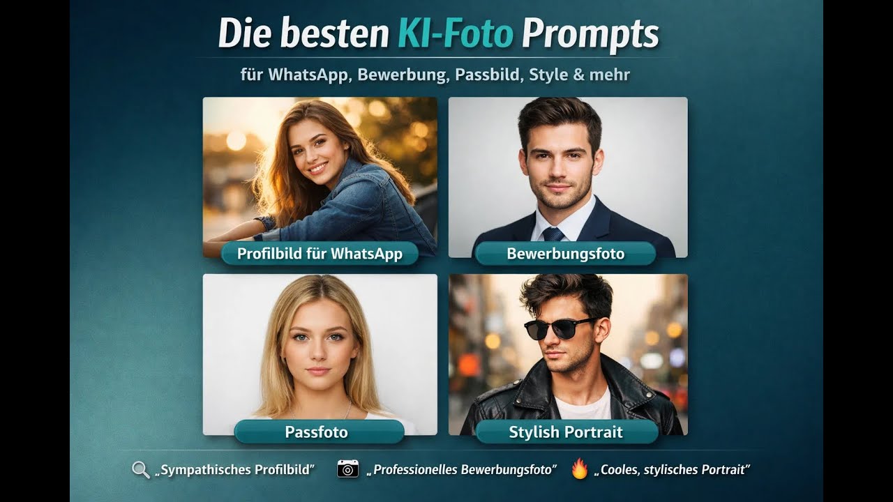 Die besten KI-Foto Prompts für WhatsApp, Bewerbung, Passbild, Style & mehr