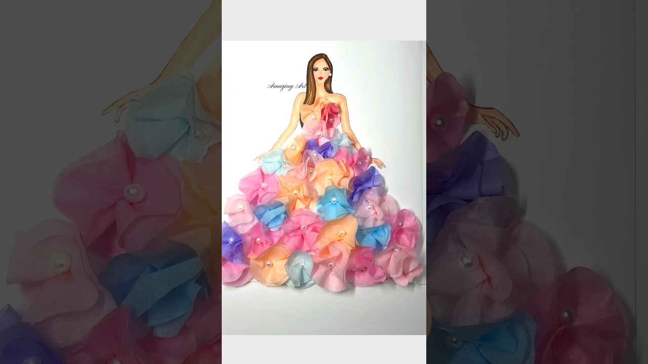 Tissue Paper Flower Dress #shorts #art #satisfying #youtubeshorts #creative #dress #fashion #craft