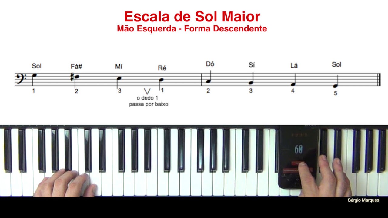 Escala de Sol Maior na Partitura - Tutorial de Teclado