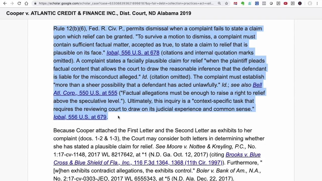 Case Decision FDCPA Validation Overshadowing Cooper v Atlantic -- Section 1692g
