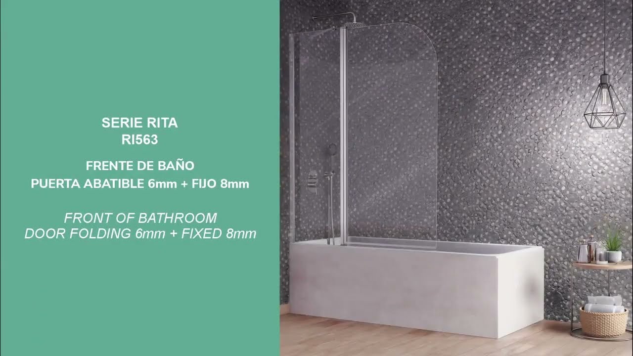 Installation - Paroi de baignoire transparente RITA avec 1 verre fixe et 1 verre pivotant