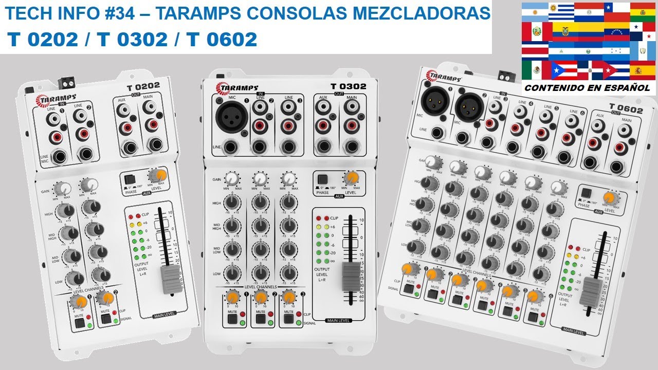 TECH INFO #34 - CONSOLAS MEZCLADORAS DE AUDIO TARAMPS T0202, T0302 Y T0602