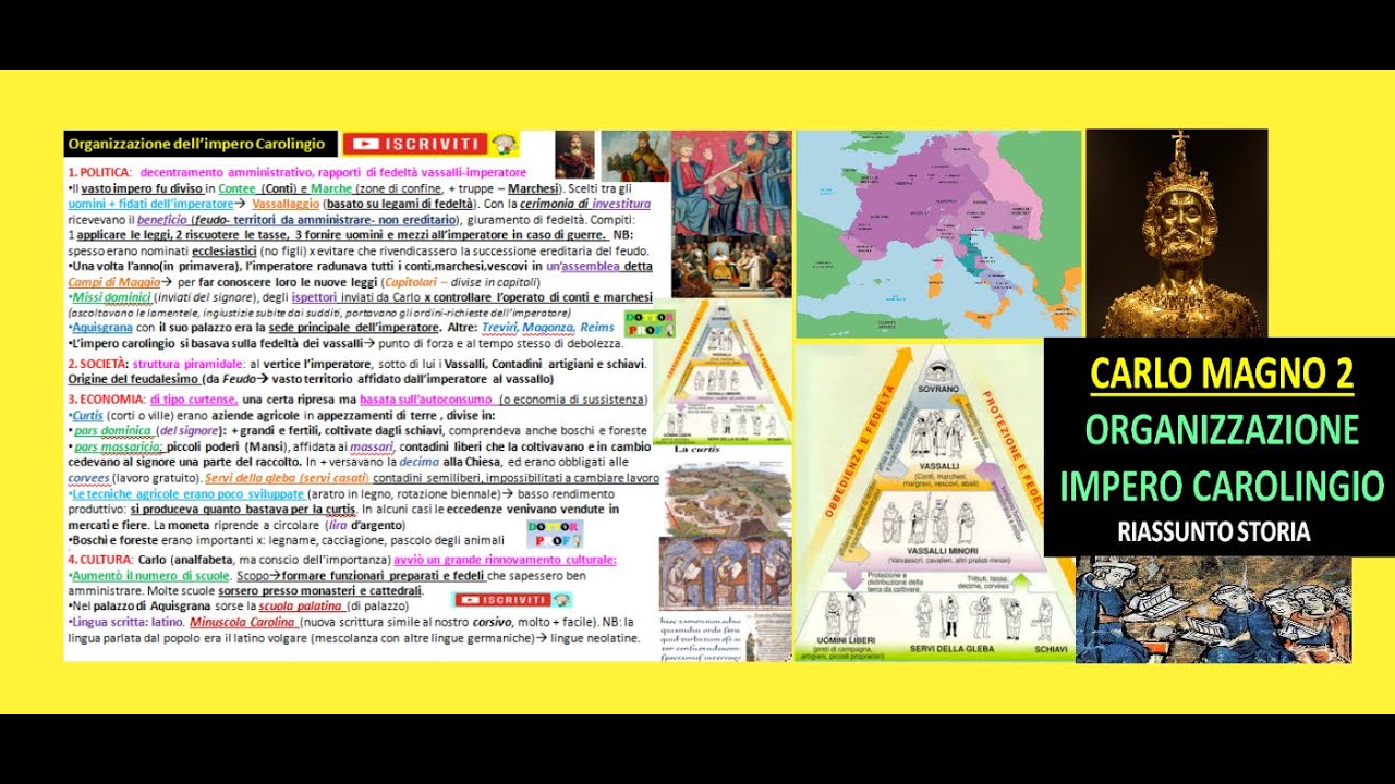 CARLO MAGNO  e  ORGANIZZAZIONE DELL' IMPERO CAROLINGIO (vassallaggio, curtis, scuole...)
