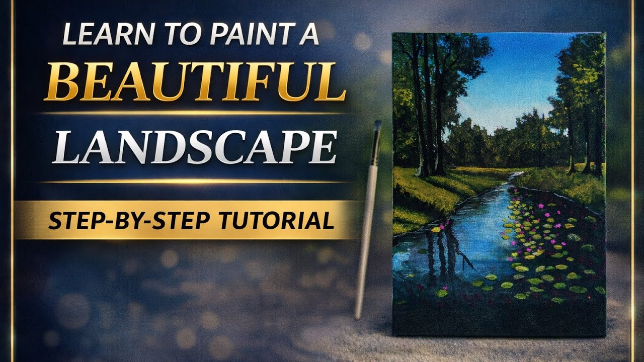 Easy River Landscape Scenery Acrylic Painting Tutorial | So Relaxing | Beginner Friendly
