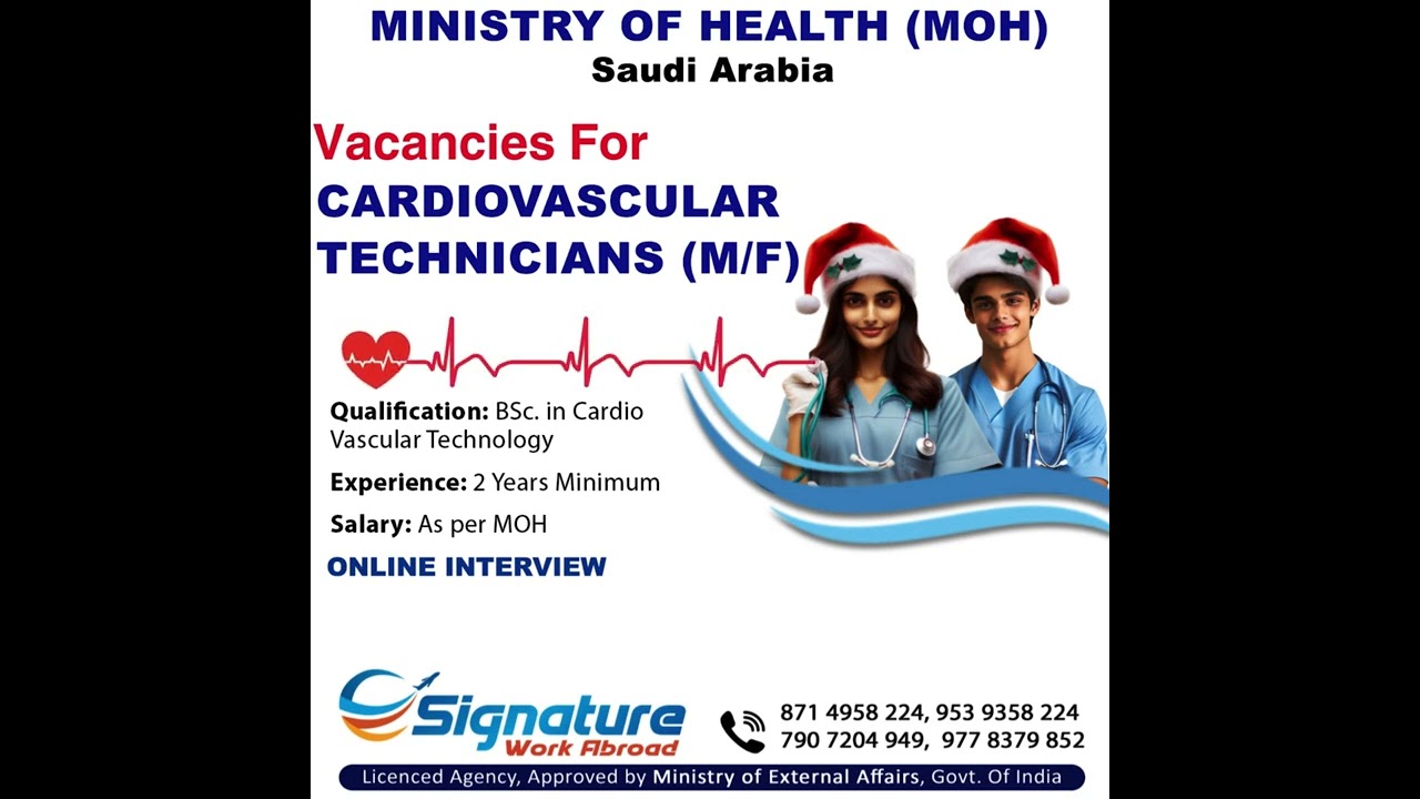 Vacancies for Cardiovascular Technicians (Male & Female) | Ministry of Health, Saudi Arabia