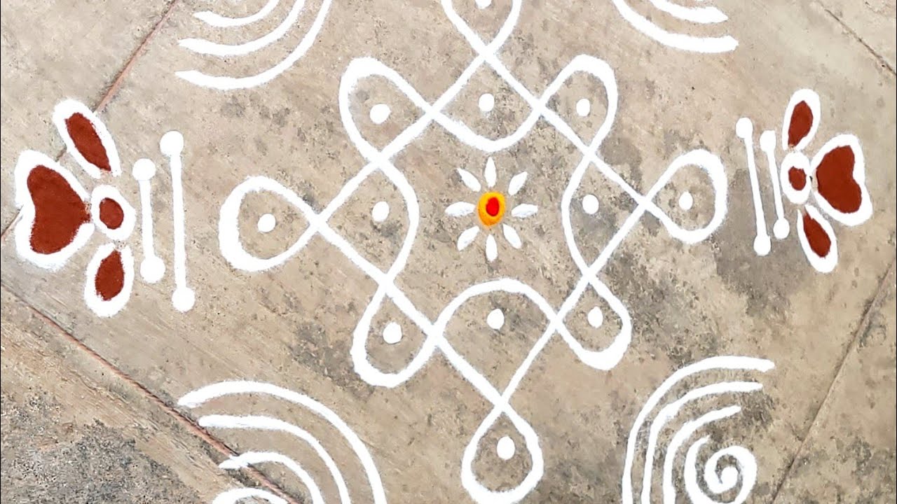 Beginner's Easy Rangoli || Apartment Front Door Rangoli🌼Traditional Doorstep Rangoli by Vasantha
