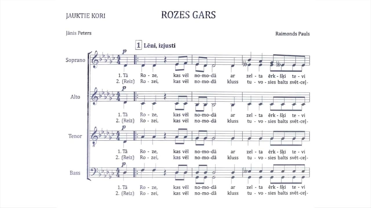 Raimonds Pauls - Rozes Gars -  Jauktā kora SATB partijas notis
