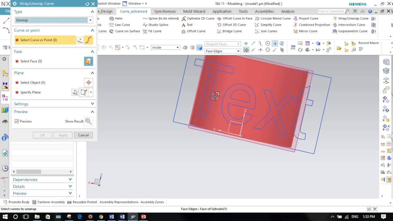 NX CAD: Wrap/Unwrap Curve in NX11
