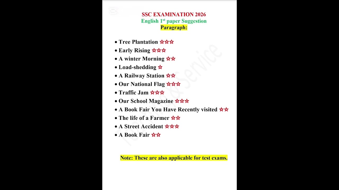 English 1st paper Suggestion for ssc 2026 #ssc2026 #paragraph #english1stpaper #shorts