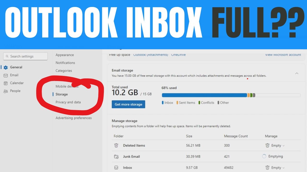 Как освободить хранилище, если ваш почтовый ящик Outlook или Hotmail переполнен