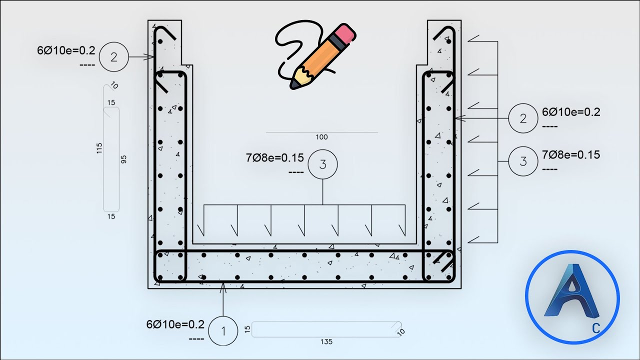 Dessin de FERRAILLAGE d’un Caniveau sur AutoCAD et Advance Concrete