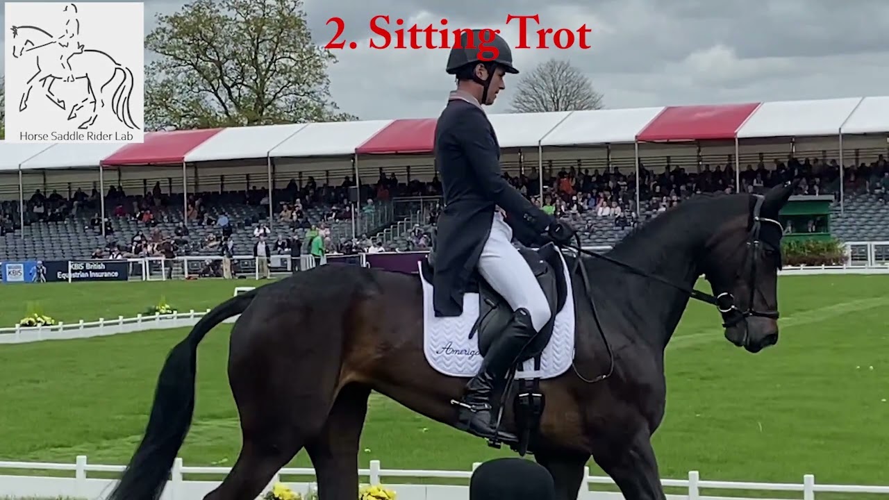 Ringside rider saddle fit checking at Badminton eventing dressage. Caroline Lindsay
