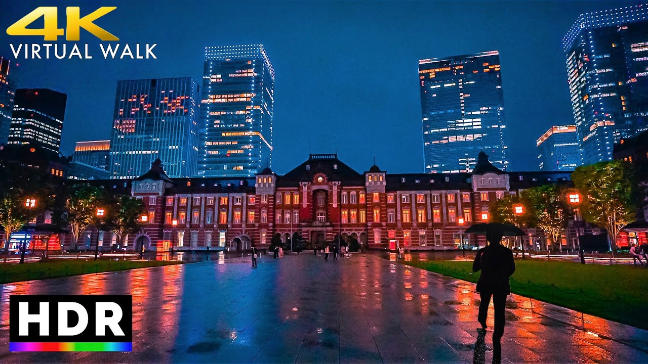 Late night walk around Tokyo station, Japan ☔️ • 4K HDR