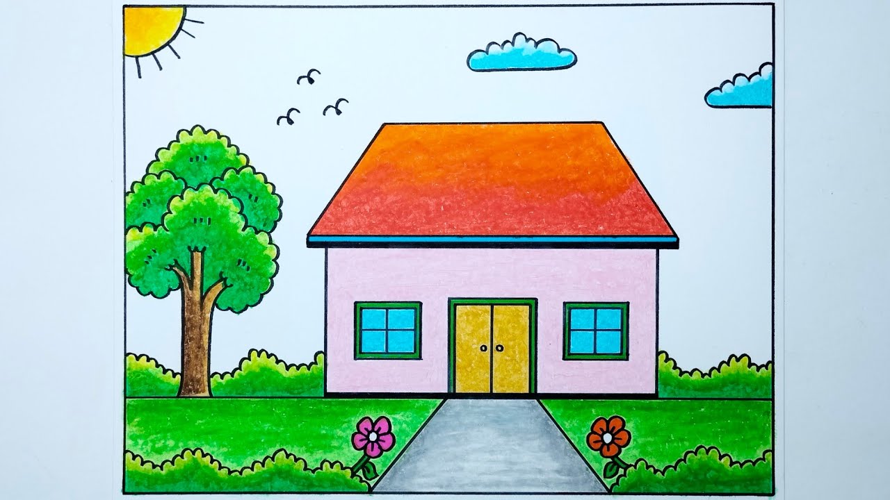 Cara menggambar rumah mudah dan simple - menggambar rumah yang bagus - Gambar rumah