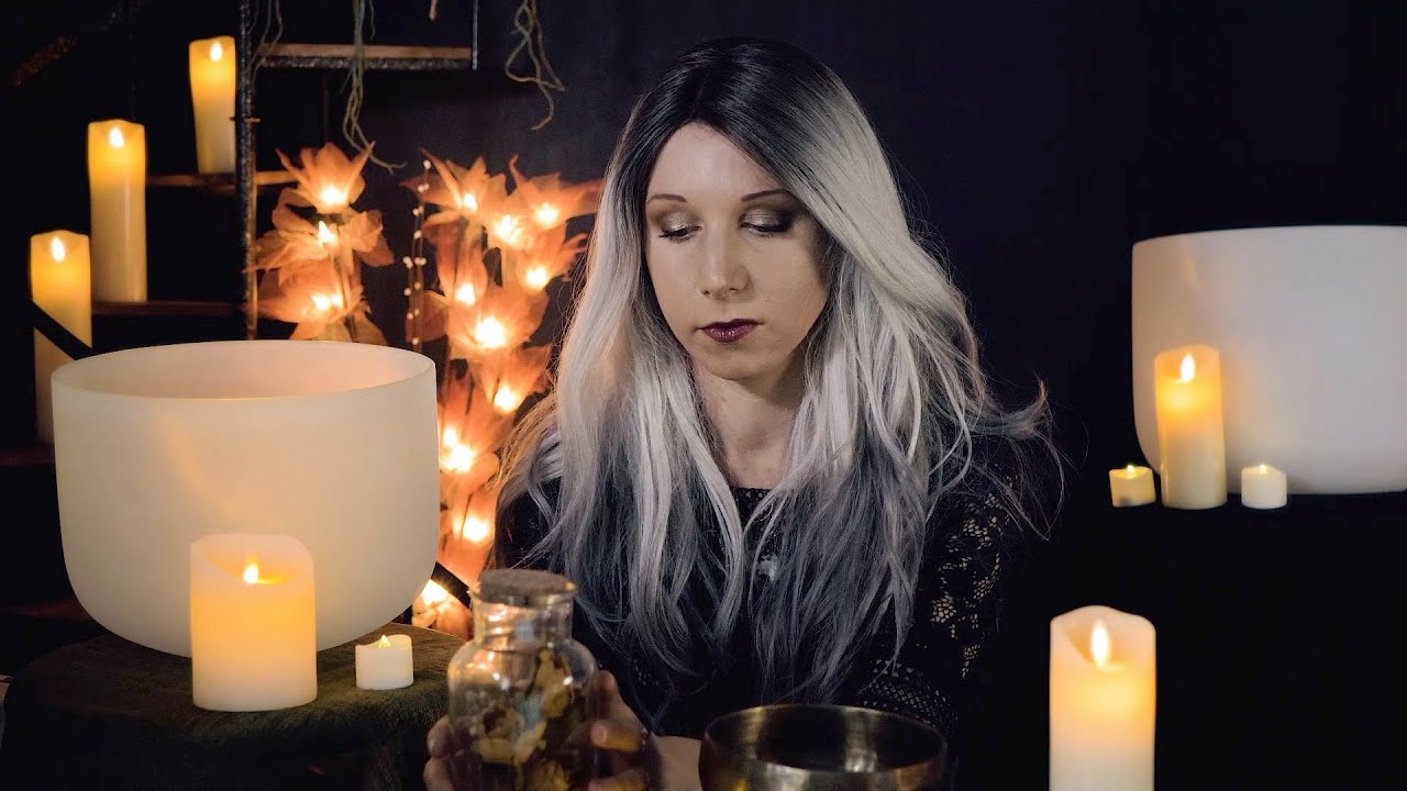Sound Healing ASMR 🌙  Witch Roleplay, Crystal Singing Bowl, Tuning forks, Drum & more