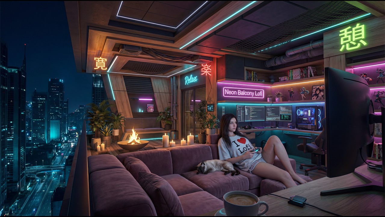 Lo-Fi Quiet Balcony – Late Night Neon City | Chill & Study
