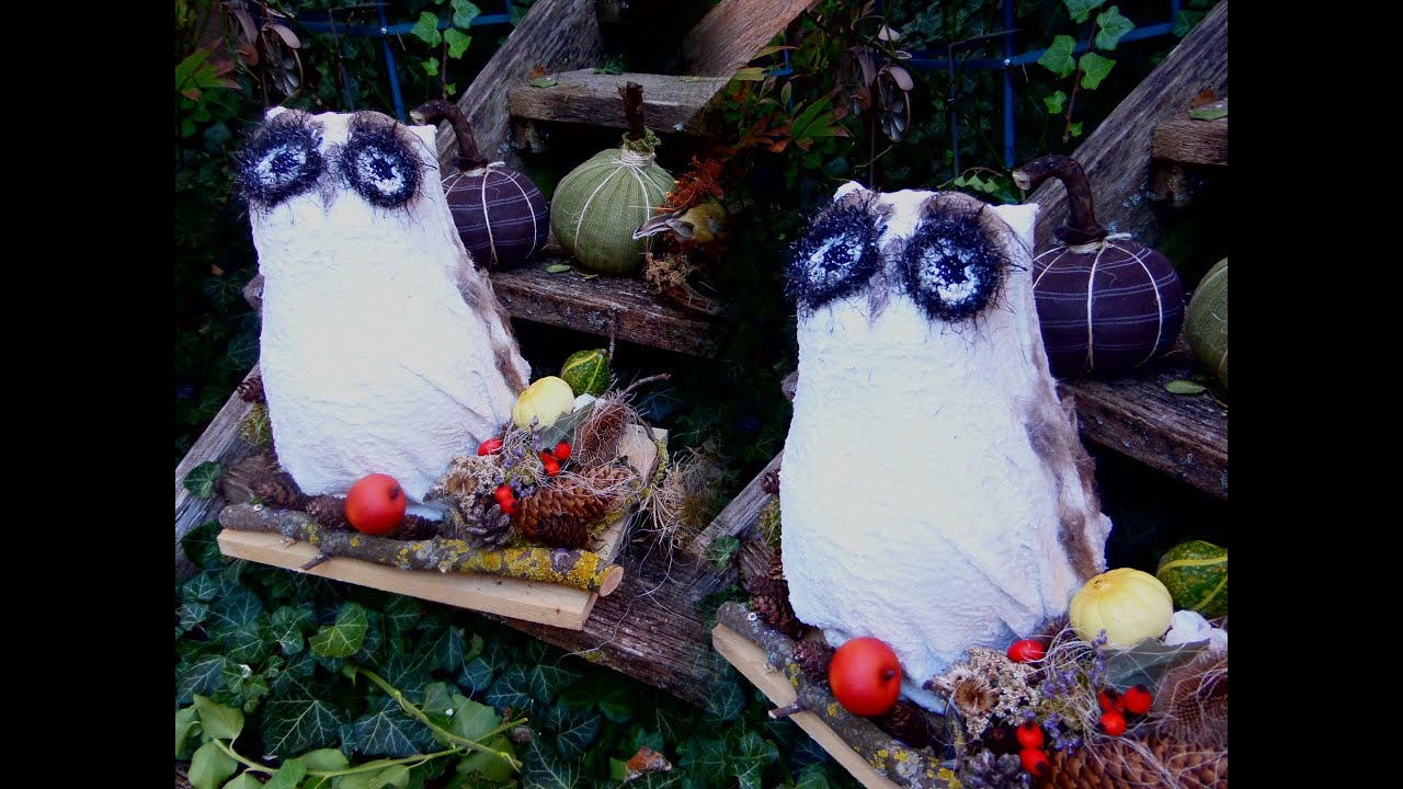 4 DIY/besondere EULEN HERBST DEKO/Schnee-Eulen & Lampen aus Fleecedecken  einfach SELBER MACHEN :))