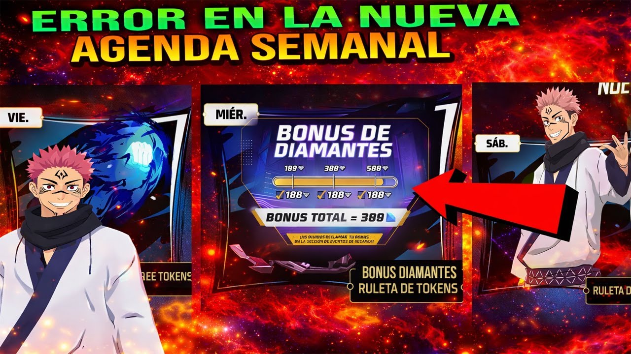 ERROR AGENDA SEMANAL PUÑOS DIVERGENTES RECLAMA GRATIS 10 TICKET SUKUNA FREE FIRE FF BONUS DIAMANTE