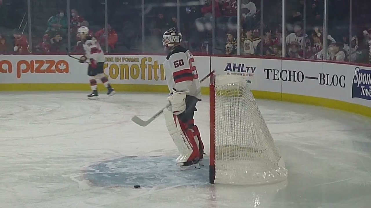 Utica Comets goalie Nico Daws warms up 2/11/23