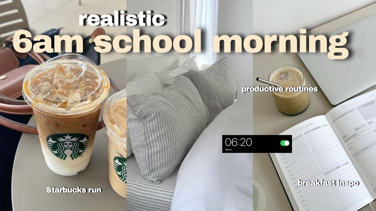 Реалистичный распорядок дня в 6 утра перед школой 🌞 *продуктивность, Starbucks, мотивация*