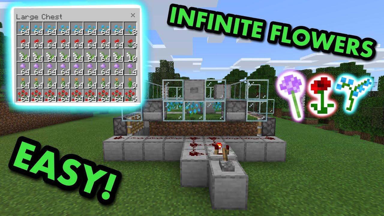 EASY 1.21 AUTOMATIC FLOWER FARM TUTORIAL in Minecraft Bedrock (MCPE/Xbox/PS4/Switch/Windows10)