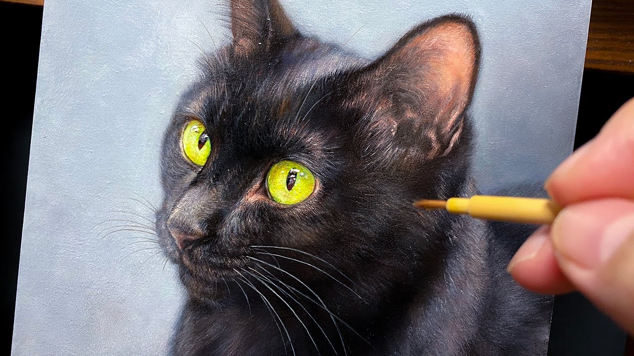 Painting a Black Cat in Oil | Time-lapse [Mocha] / 【油絵】黒猫を描く タイムラプス