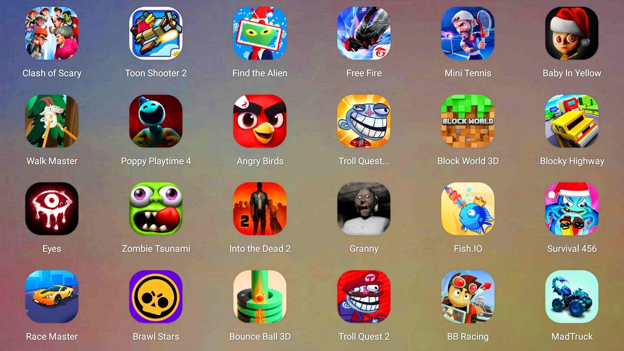 Roblox,The Baby In Yellow,Poppy Playtime 3,Bowmasters,Lazy Jump,Snail Bob 3,Walk Master,Red Ball 4